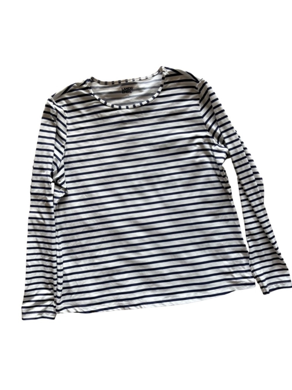 Lands' End * Navy & White Striped Nautical Coastal Chic Classic Prep Women Top L